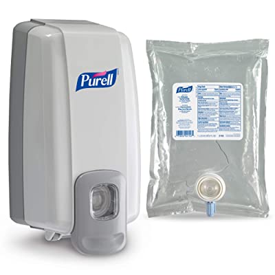 PURELL Advanced Hand Sanitizer NXT Starter Kit, 1 – 1000 mL Hand Sanitizer Gel Refill + 1- PURELL NXT SPACE SAVER Dove Grey Push-Style Sanitizer Dispenser – 2156-D1